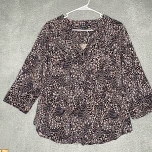 Torrid 3/4 sleeve blouse top animal print pink harper pockets vneck light 0x